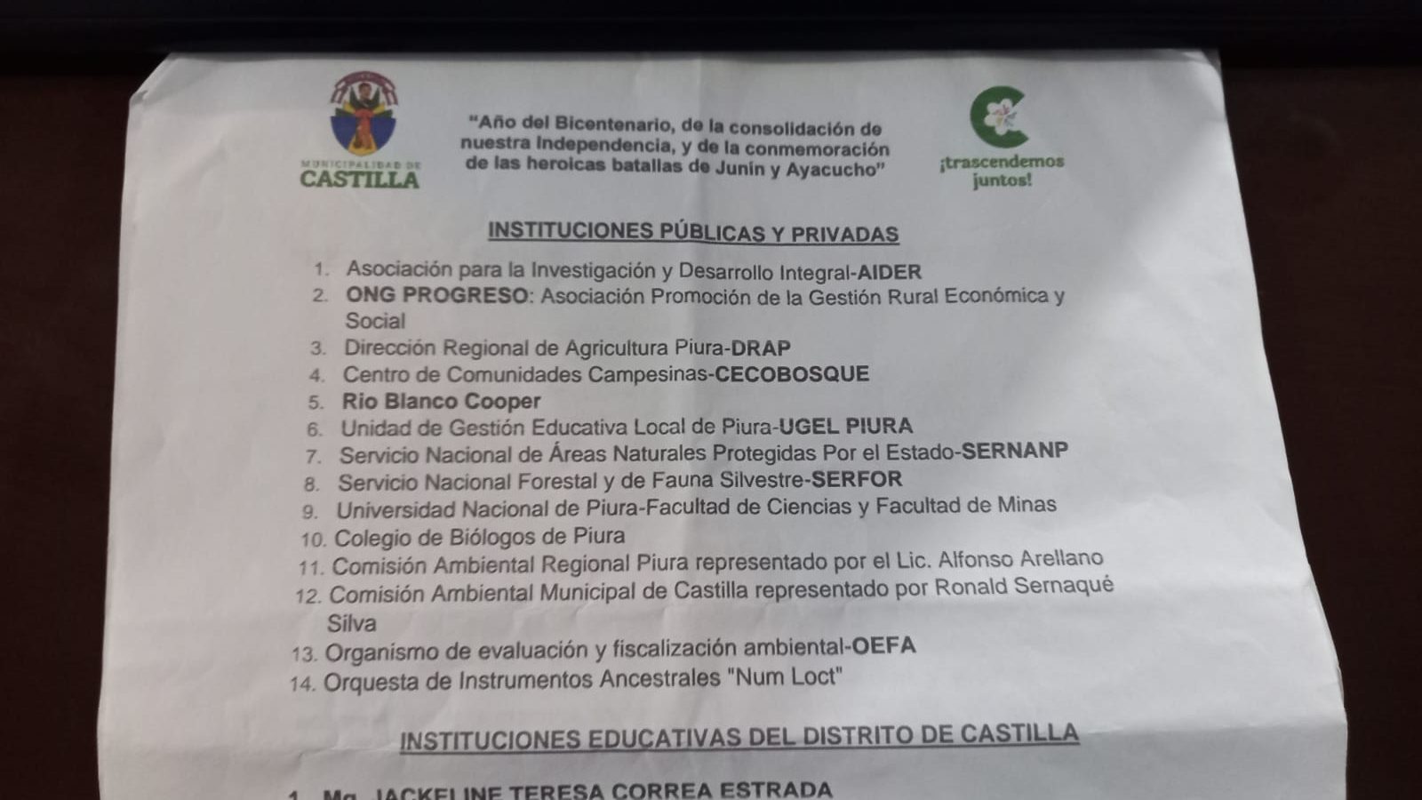 Controversia por participación de Río Blanco en evento ambiental de la Municipalidad de Castilla