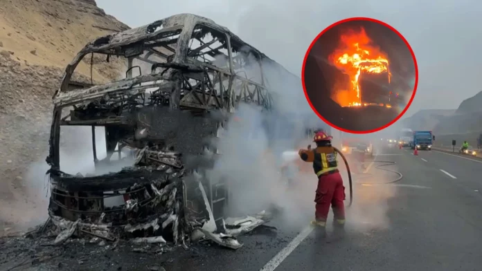 Bus de Jacksa se incendia en la Panamericana Sur: más de 50 pasajeros salvan de morir en ruta hacia Ica