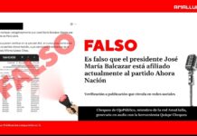 Es falso que el presidente José María Balcázar está afiliado actualmente al partido Ahora Nación