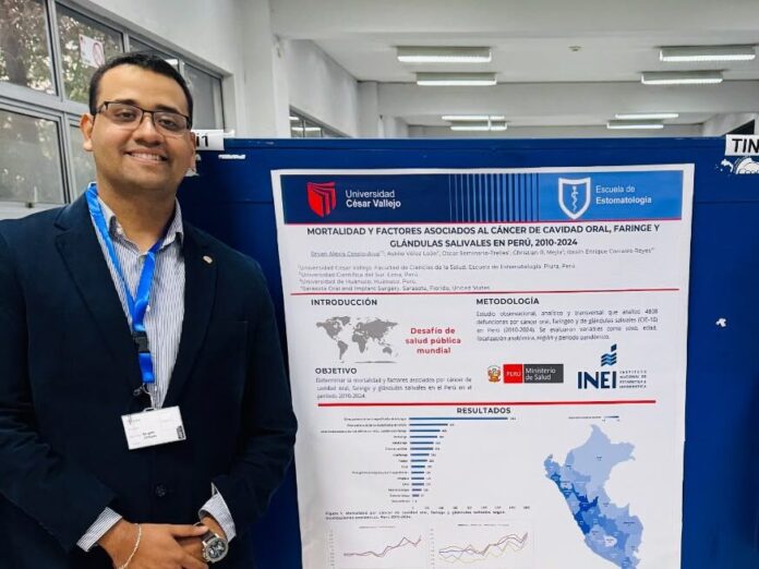 Bryan Alexis Cossio-Alva, autor principal del estudio titulado “Mortalidad y factores asociados al cáncer de cavidad oral, faringe y glándulas salivales en Perú, 2010-2024” Bryan Alexis Cossio-Alva, autor principal del estudio titulado “Mortalidad y factores asociados al cáncer de cavidad oral, faringe y glándulas salivales en Perú, 2010-2024”
